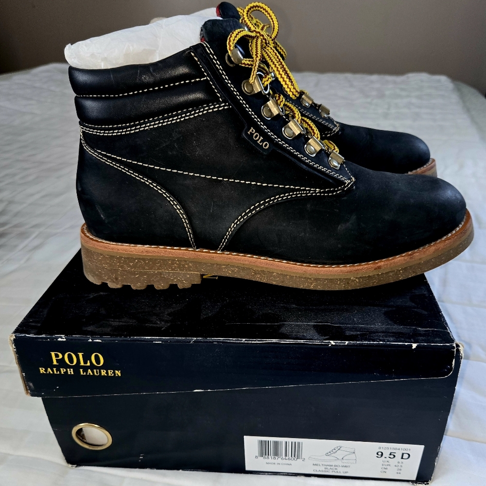 Polo by Ralph Lauren Meltham Black Boots with Yellow Laces
